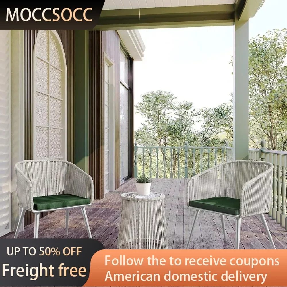 

3-Piece Outside Bistro Set Handwoven Rattan Wicker Chairs With Waterproof Cushions Outdoor Garden Living Room Sets Furniture