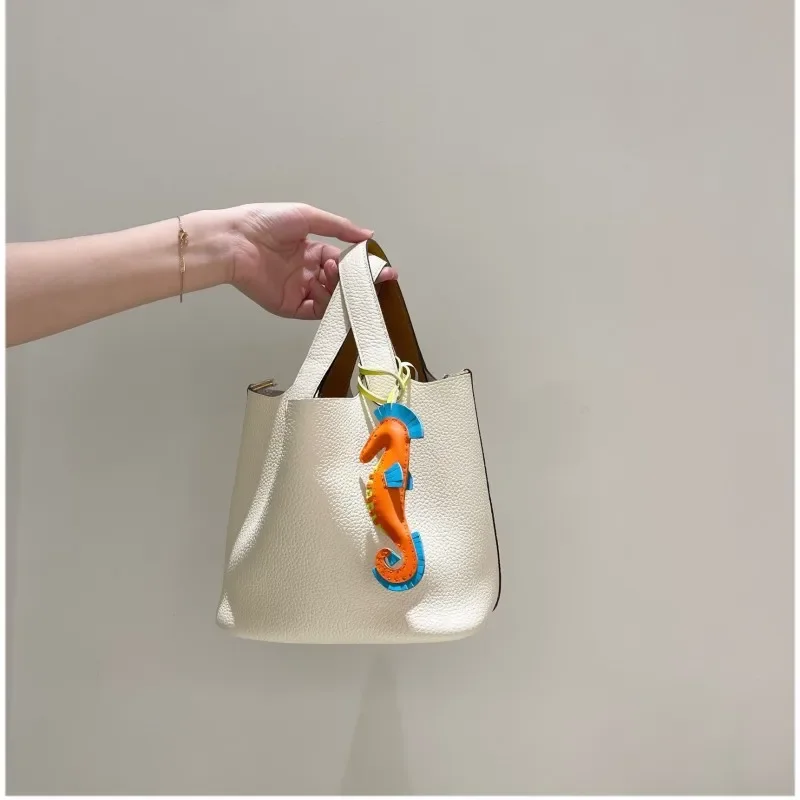 High end luxury handmade sheepskin design, seahorse car pendant, cute double-sided keychain, leather bag accessory, handbag pend