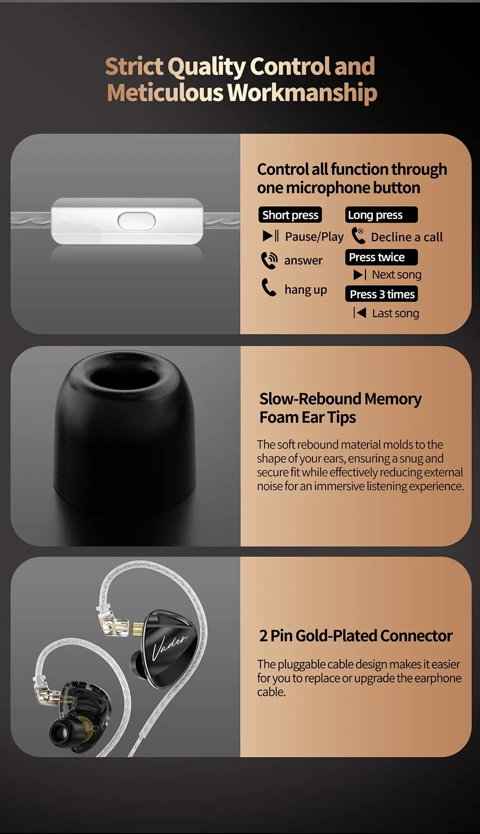 KZ Vader Triple Driver Dynamic Earphone With Mic description image 10