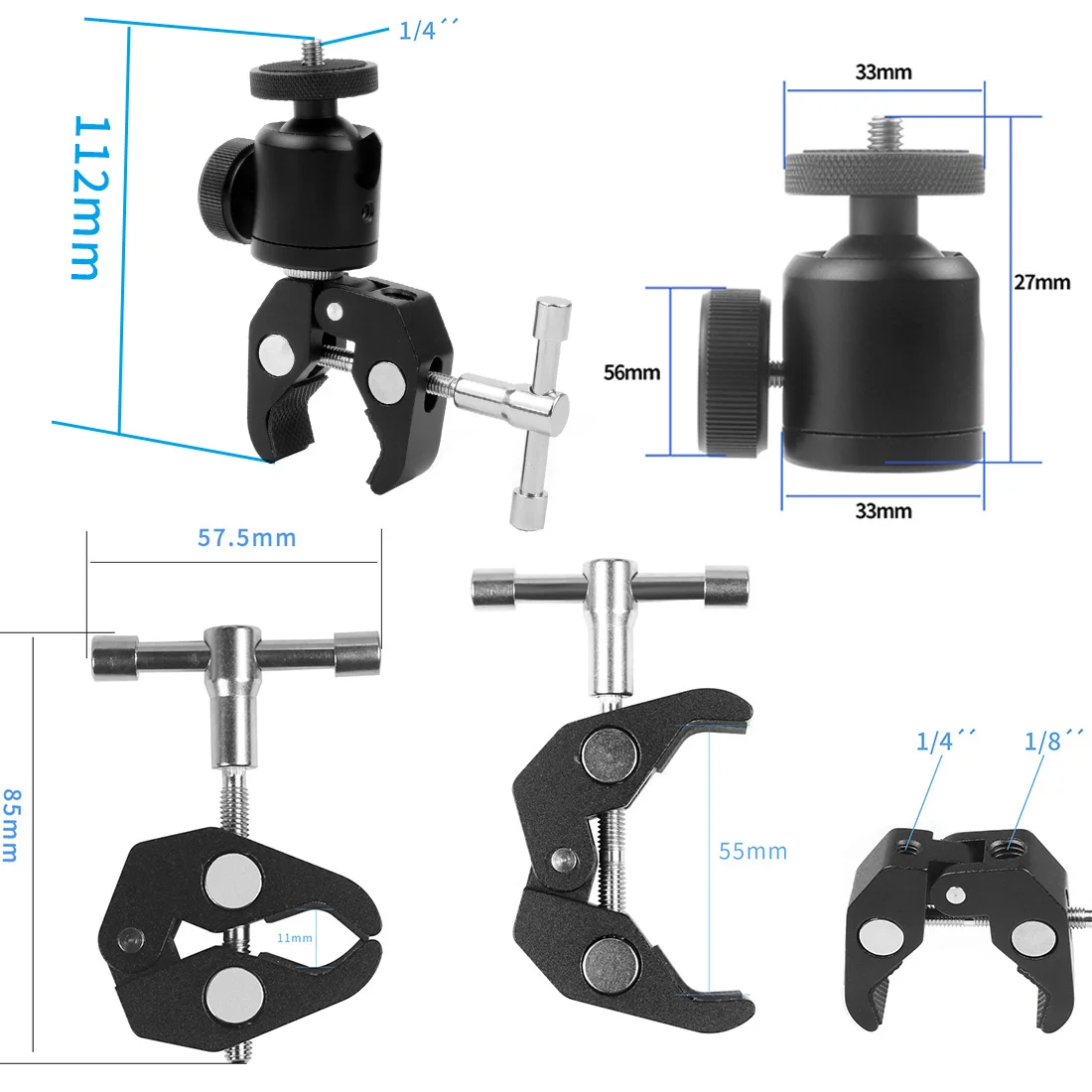 Super Clamp Mount Holder with Tripod Ball Head Adapter for Gopro For Insta360 DS