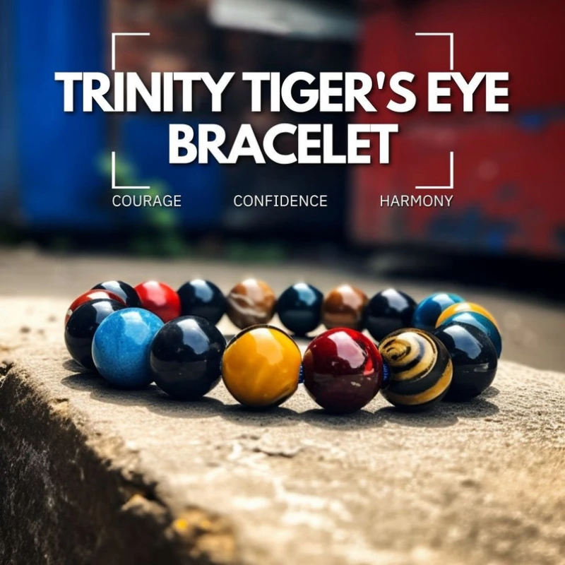Trinity Tiger's Eye Bracelet-Healing Balancing Calm Bracelet-Spiritual Protection Meditation Anxiety Stress Relief Bracelet