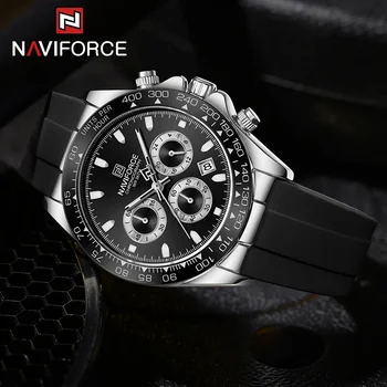 NAVIFORCE Top Brand Men's Business Watches Luxury Classic Quartz Wristwatch Chronograph Silicone Band Waterproof Watch For Men