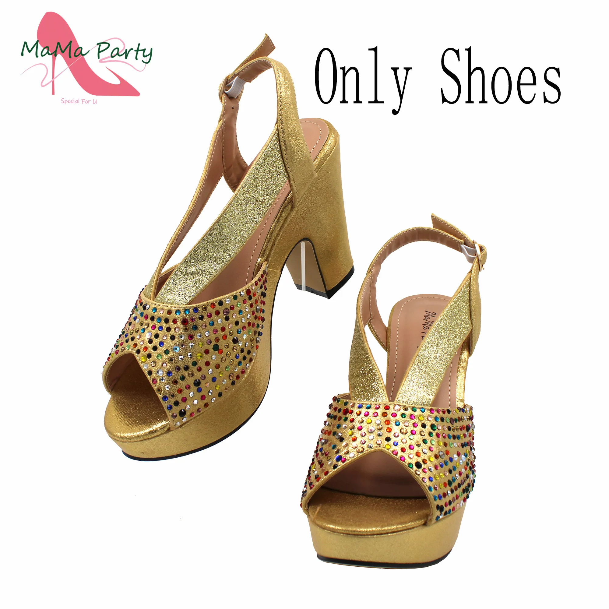 2023 New Design Decorate with Rhinestone Italian Women Shoes And Bag Set in Gold Color High Quality Pumps for Wedding Party