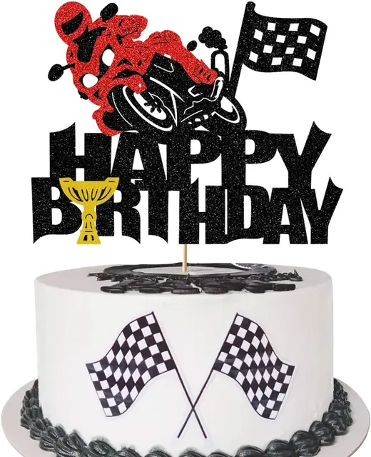 Motorcycle Racing Theme Birthday Cake Topper Extreme Sports Racing