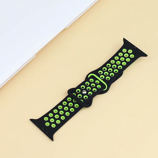Silicone Strap For Apple Watch Band 44mm 40mm 42mm 38mm 44 mm watchband Breathable bracelet Apple watch 6 Strap iWatch 7 5 4 se 12 Black green