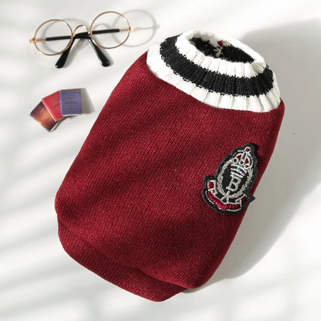 Winter Warm Pet Dog Sweater College Style V-neck Puppy Knitwear For Small Dogs Puppy Vest Clothes Kitty Jacket Outfits 2