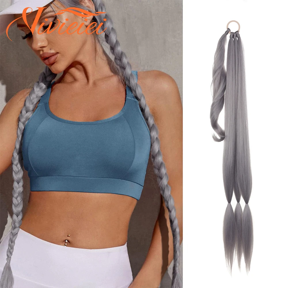 

30inch With Rubber Band Long Ponytail Hair Extensions Braided Ponytail Synthetic Natural Blonde Black For Women Hairpiece Braids