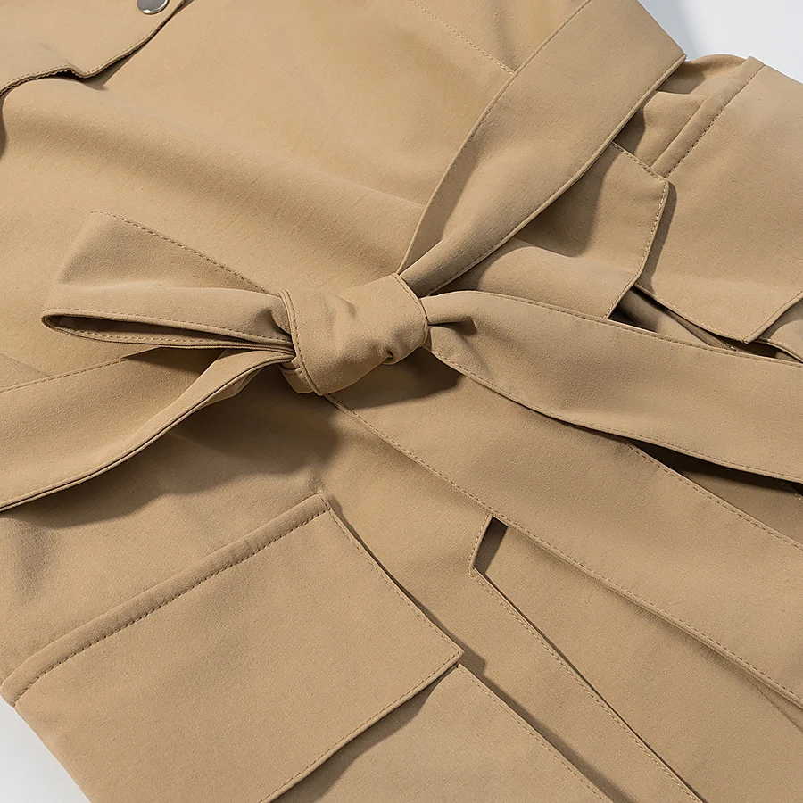 Women Khaki With Belt Short Trench Coat Female Elegant Long Sleeve Single Breasted Coat Autumn Lady Casual Windbreaker Streetwea