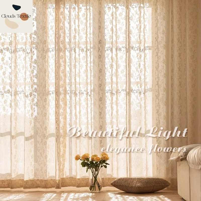 

Curtains French Romantic Retro Style Curtains for Living Dining Room Bedroom New Champagne Color Window Screen Curtains