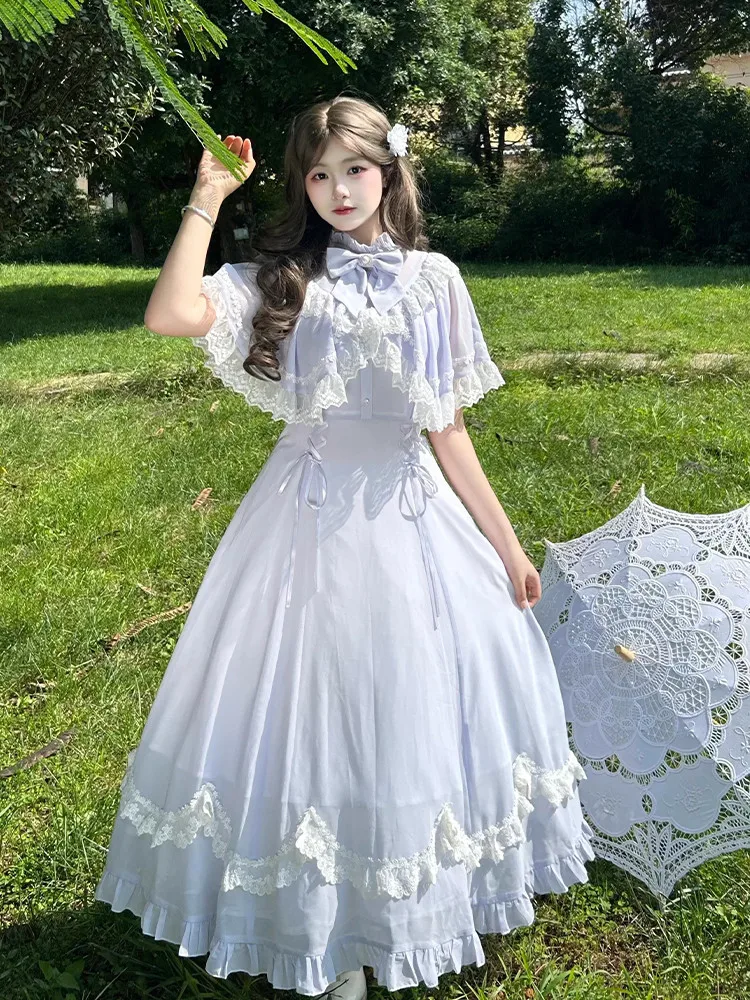French Elegant Sweet Bowknot Lace Trim Patchwork Midi Dress Women Slim Waist Chic Designer Dress Female Fairy Party Outfits