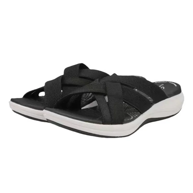 Summer Outdoor Women Wedge Sandals Open Toe Thick Sole Fashion Slope Heel Cross Slippers Beach Comfortable Women's Casual Slides — view 5