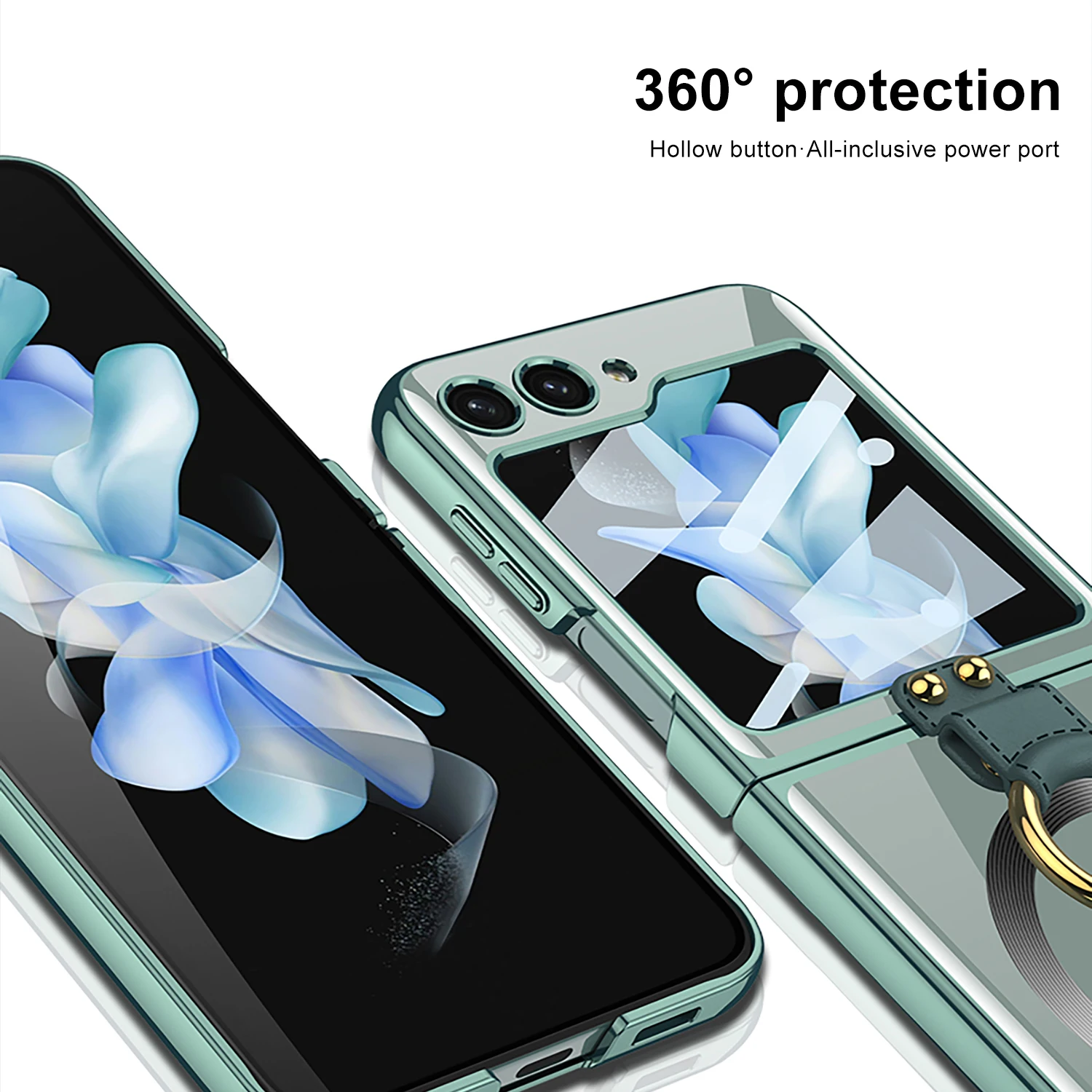 Electroplated Transparent Magsafe Case for Samsung Galaxy Z Flip 5 Flip5 Ring Holder Bracket Shockproof Glossy Cover Glass Film