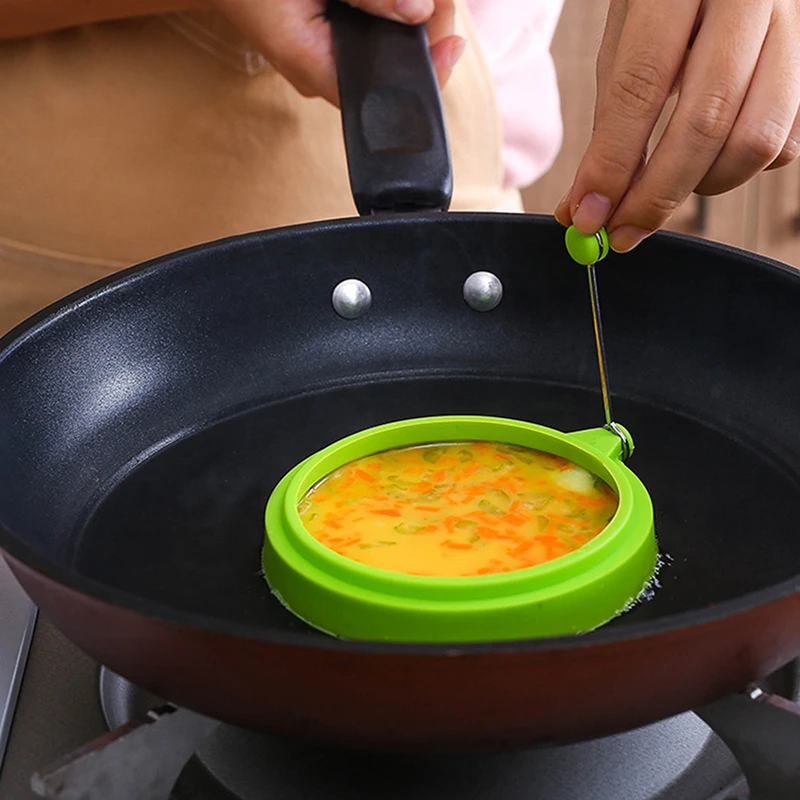 Omelette Maker Silicone Round Omelette Ring Handle Kitchen Tools Silicone Baking Cake Mold Round Omelette Maker Household Cake Mold