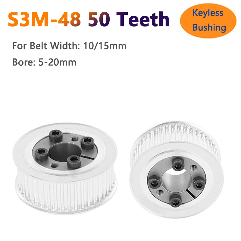 

1pc 48 50 Teeth S3M Expansion Sleeve Timing Pulley 48T 50T Synchronous Wheel for Belt Width 10mm 15mm Bushing Bore 5-20mm