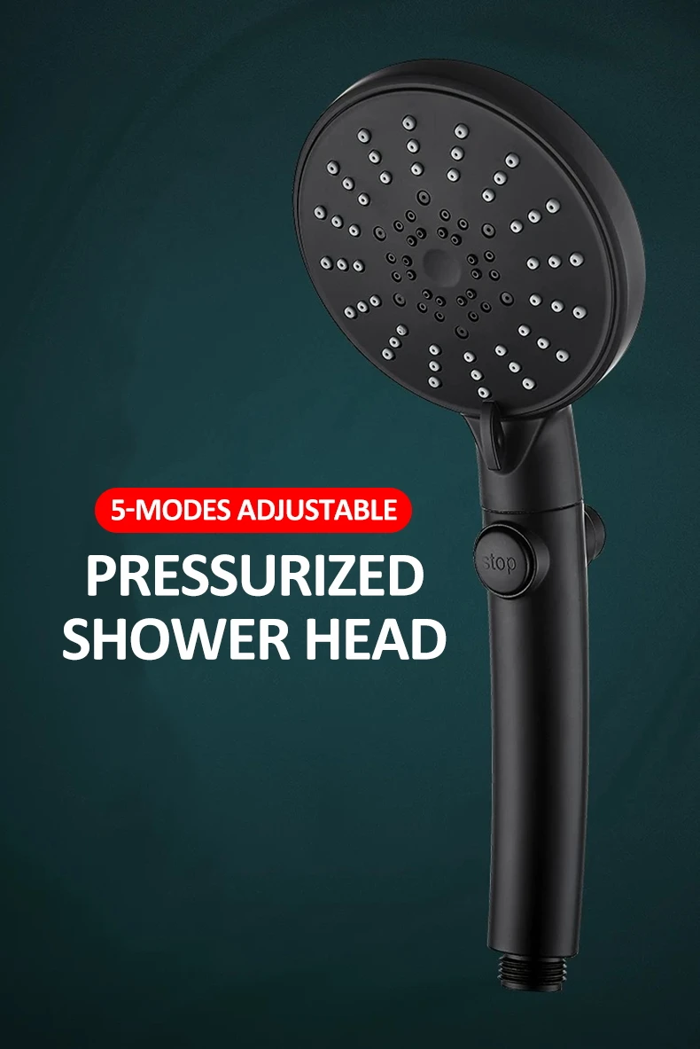 POMMEAU DE DOUCHE,Set APommeau de douche noir à économie'eau, 5 Modes