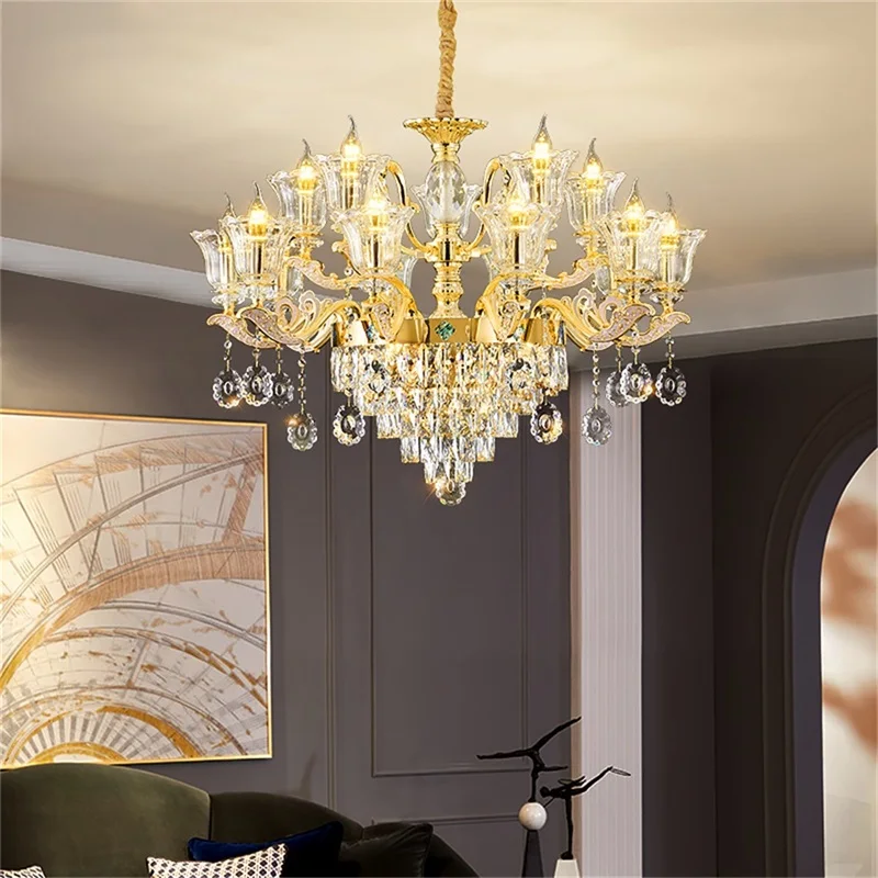 

TEMAR Modern Chandelier Gold Luxury Crystal LED Candle Pendant Lamp for Decor Home Living Room Bedroom Hotel Fixtures