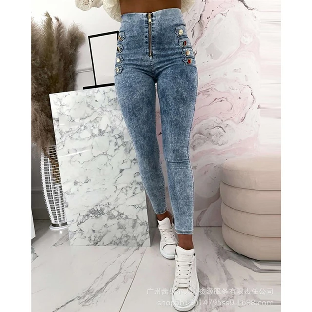 Women High Waist Double Breasted Button Slim Fit Skinny Jeans Ladies Pants  Size 14 Denim Womens Womens Designer Pants - AliExpress