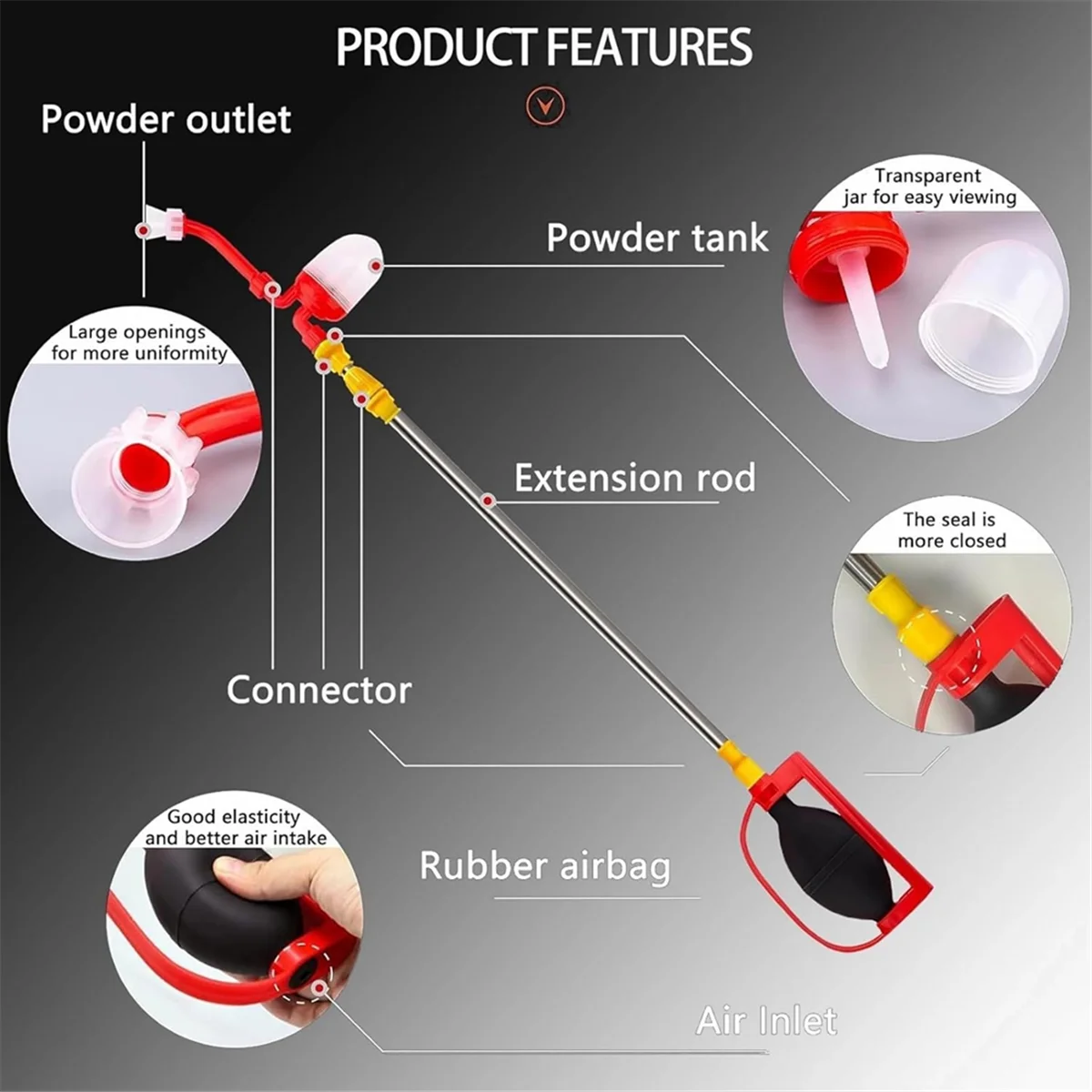 A04R-New Agricultural Pollinator Diatomaceous Earth Powder Dust Collector Multi-Function Powder Sprayer 73-109cm