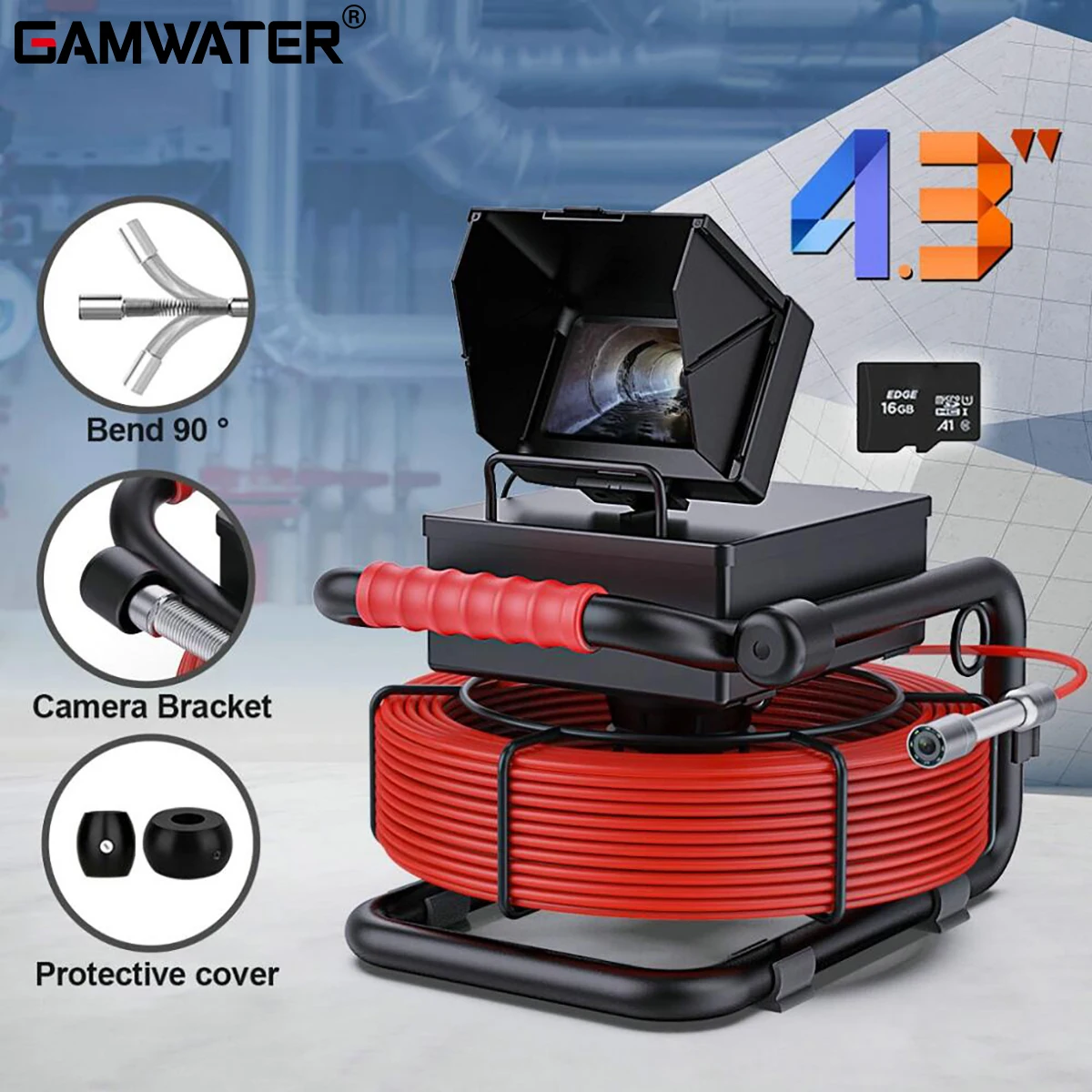 4.3 inch Sewer Pipe Inspection Camera 16GB Card DVR IP68 Drain 17/22MM Sewer Pipeline Industrial Endoscope