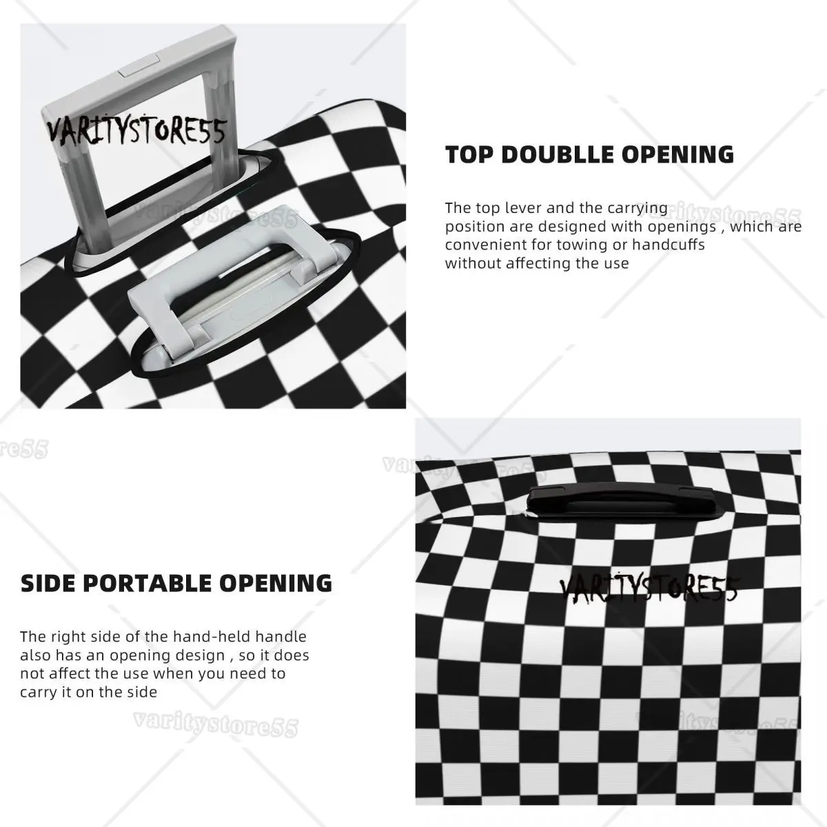 Black And White Checkered Travel Luggage Cover Washable Geometric Checkerboard Suitcase Cover Protector Fit 18-32 Inch 4