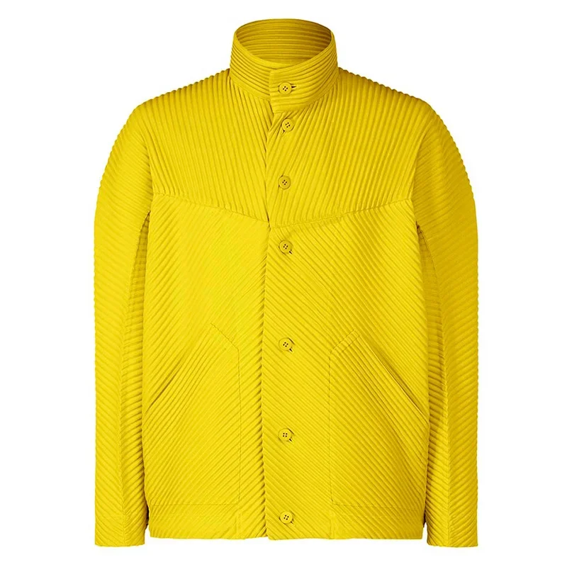 

Miyake Men's Wear Pleated Jacket Stand Collar Single Breasted Fold Long Sleeve Top 2023 Autumn Men Outerwear Fashion Cardigan