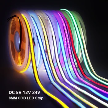 COB LED 스트립, 고밀도 RA90 유연한 FOB LED 테이프 라이트 바, 선형 리본, USB LED 조명, 320LEDs/m, 0.5-5m, 5V, 12V, 24V