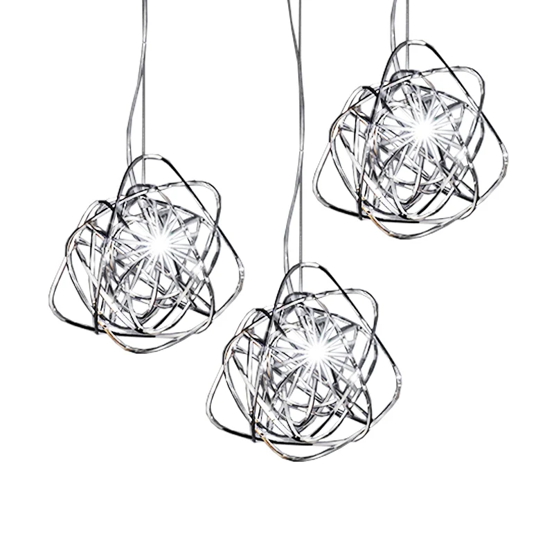 

Stainless Steel Creative LED Pendant Light Postmodern Dining Room Island Round Hanging Lamp Bedroom Bedside Designer Fixtures G4