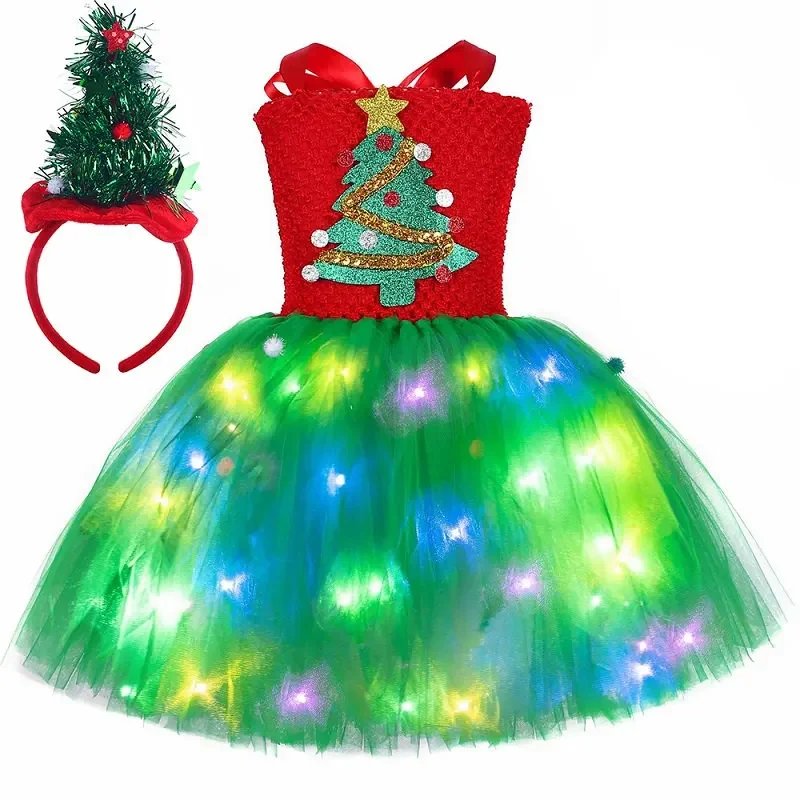 thumbnail image 1 of Vestido de Navidad para niñas con luces LED, árbol de Navidad, elfo, tutú de princesa, disfraz de fiesta de Navidad para niños pequeños, regalo, 1 of 5