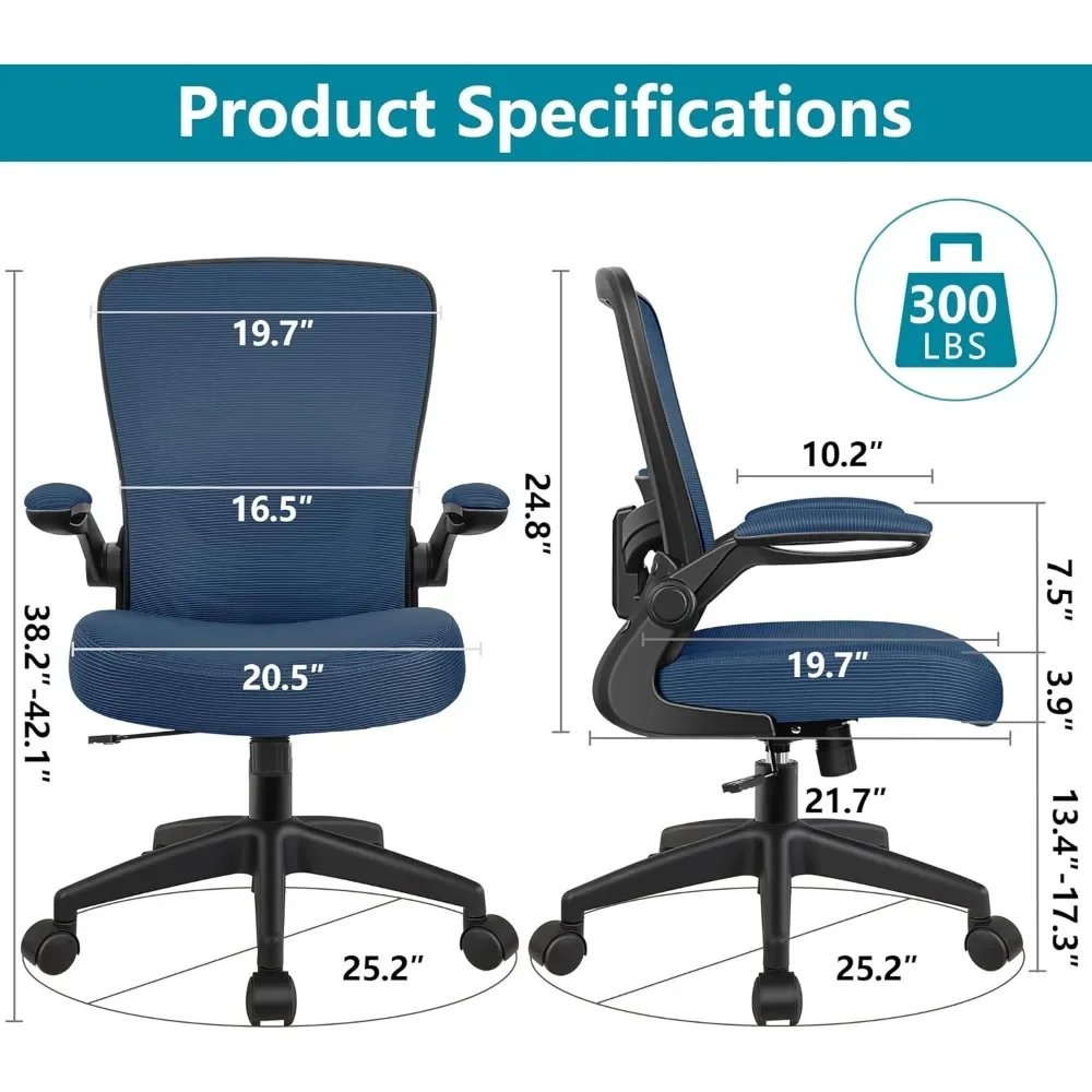 Office Chair, Ergonomic Desk Chair Breathable Mesh Chair with Adjustable High Back Lumbar Support Flip-up Armrests, Executive R