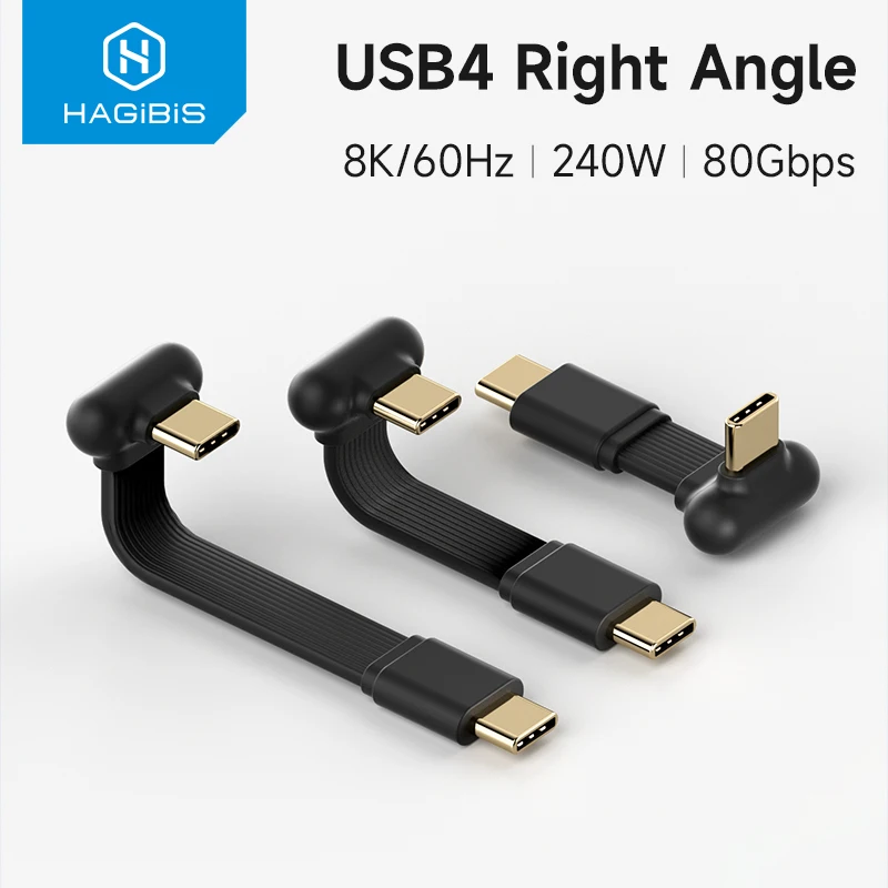 Hagibis USB4 Right Angle Cable Type C Fast Charging Capsule mini Cord 240W 80Gbps Data for Thunderbolt 5/4 iPhone 17 Pro Max 16