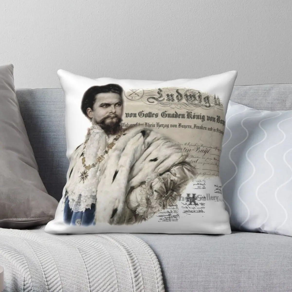 

KINI-2 Ludwig II Square Pillowcase Polyester Linen Velvet Printed Zip Decor Pillow Case Sofa Cushion Cover 18"