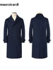 Mauroicardi Autumn Winter Long Warm Smart Casual Navy Blue Black Woolen Coat Men Double Breasted Luxury Wool Blends Overcoat 3