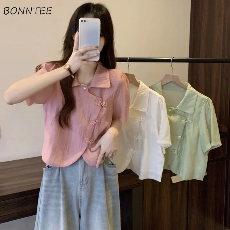 

Chinese Style Shirts Women Solid Special Leisure Creativity Ladies Popular Lovely All-match Simple Vintage Graceful Attractive