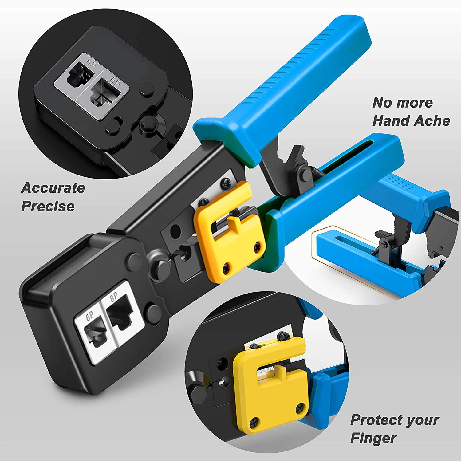 ZoeRax RJ45 Crimpzange Pass Through Cat5 Cat5e Cat6 Crimpzange für RJ45/RJ12 Regular- und End-Pass-Through-Steckverbinder – Detail 3