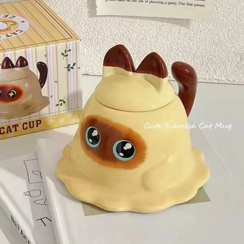 Creative Ceramic Mug Home Cute Cat With Lid Funny Storage Coffee Cup Halloween Desktop Decoration Girl Holiday Gift