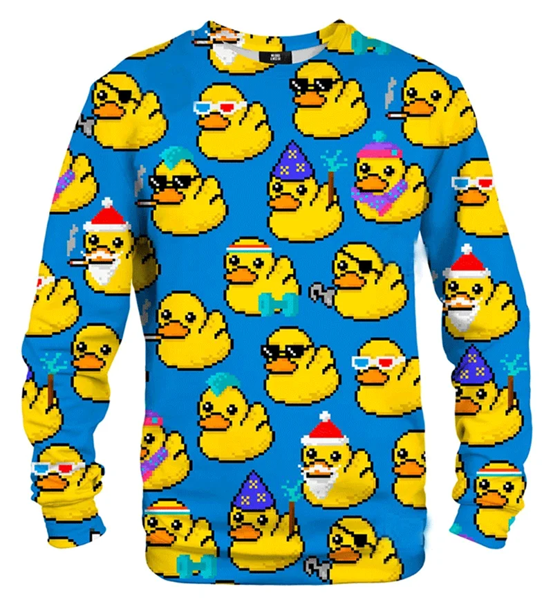Kawaii New 3D Cute Yellow Duck Print Sweatshirts Rubber Graphic