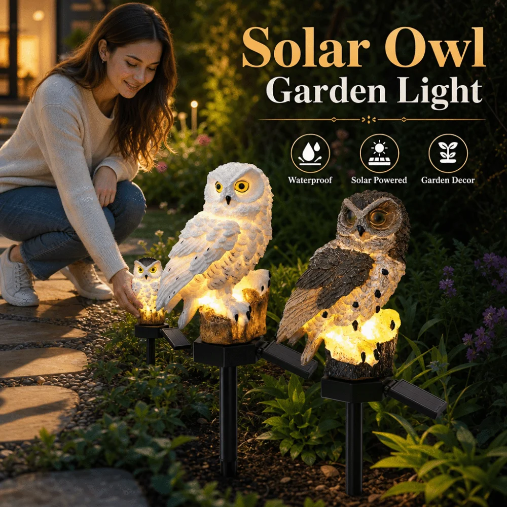 태양열 LED 올빼미 조명 현실적인 방수 태양광 정원 조명 가로등 LED 동물 조각상 태양광 정원 장식