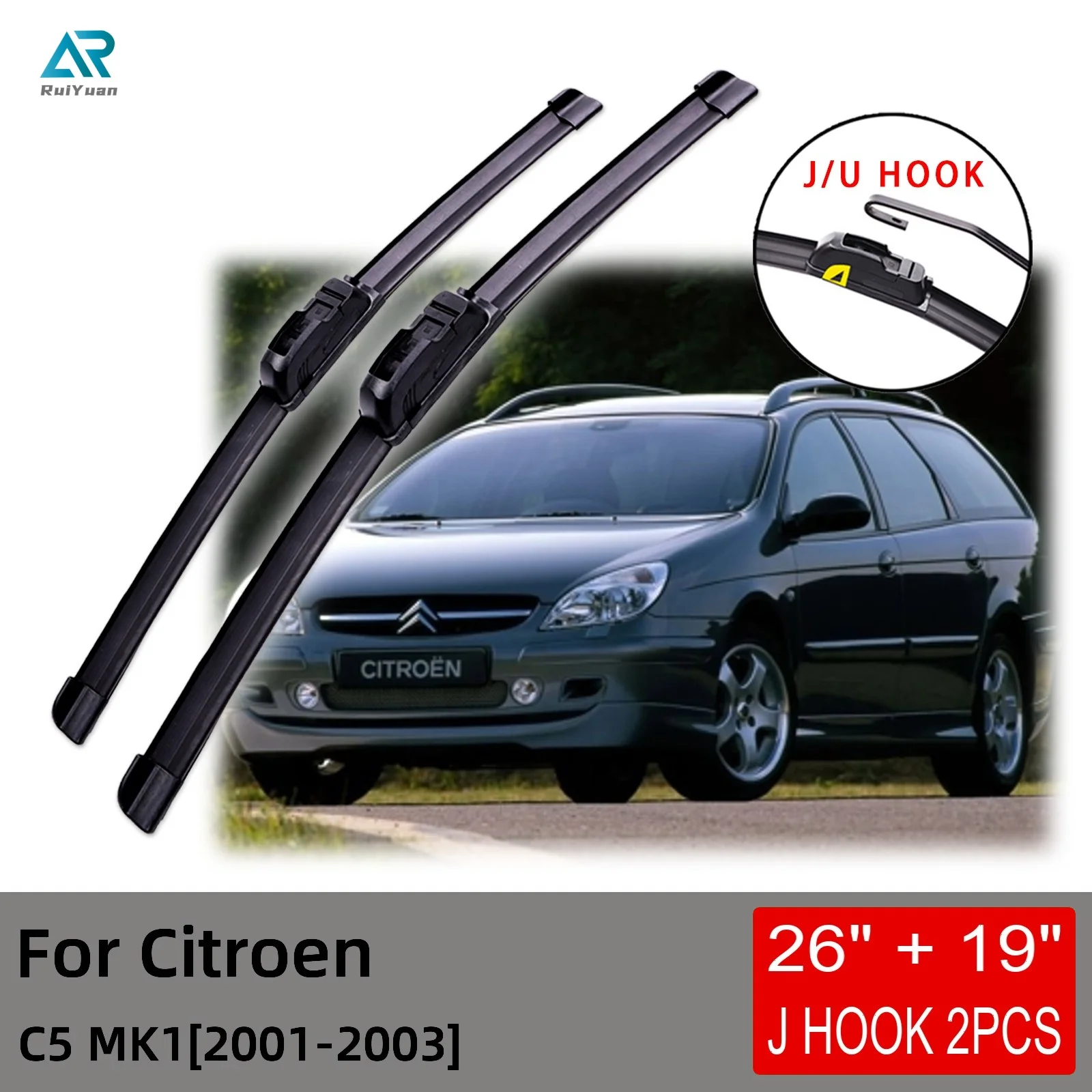 

For Citroen C5 MK1 2001 2002 2003 Front Wiper Blades Brushes Cutter Accessories U J Hook