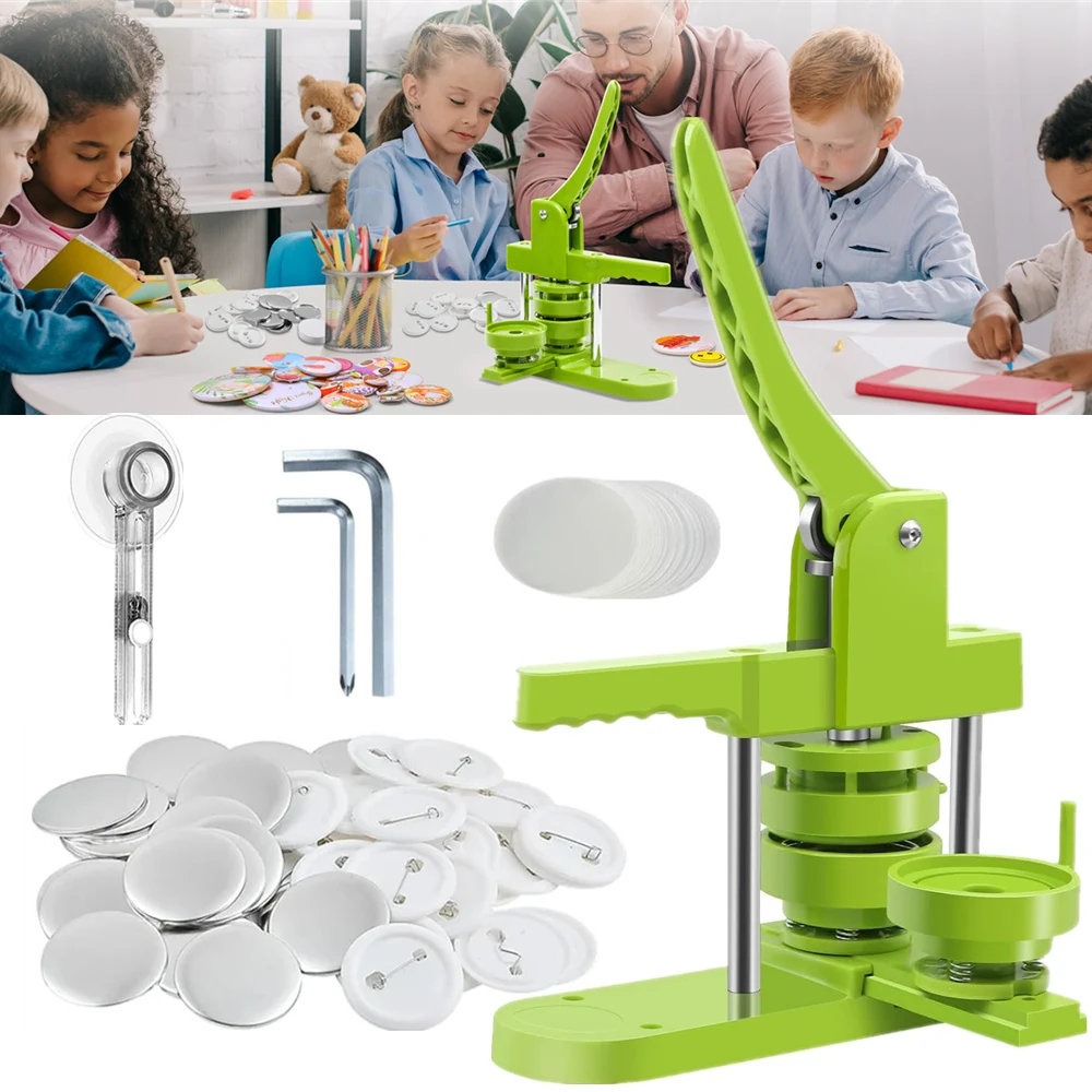DIY Badge Machine,Button Maker Machine25/32/37/44/58MM, with 100-500Pcs Parts+Circle Cutter,Pin Badges Button Maker Machine Kit