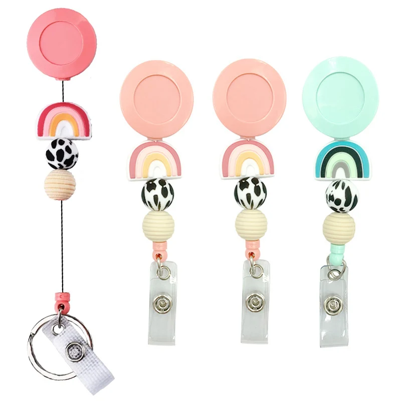 

Rainbow Retractable Badge Reel, Clips Holder Nurse Students Doctor ID Badge Holder for Hanging ID Card Name Key Chain