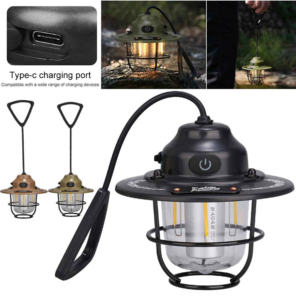 LED Camping Lantern Dimming Emergency Lamp Type C Charging Retro Camping Light 4 Light Modes Multifunction for Fishing Camping 1