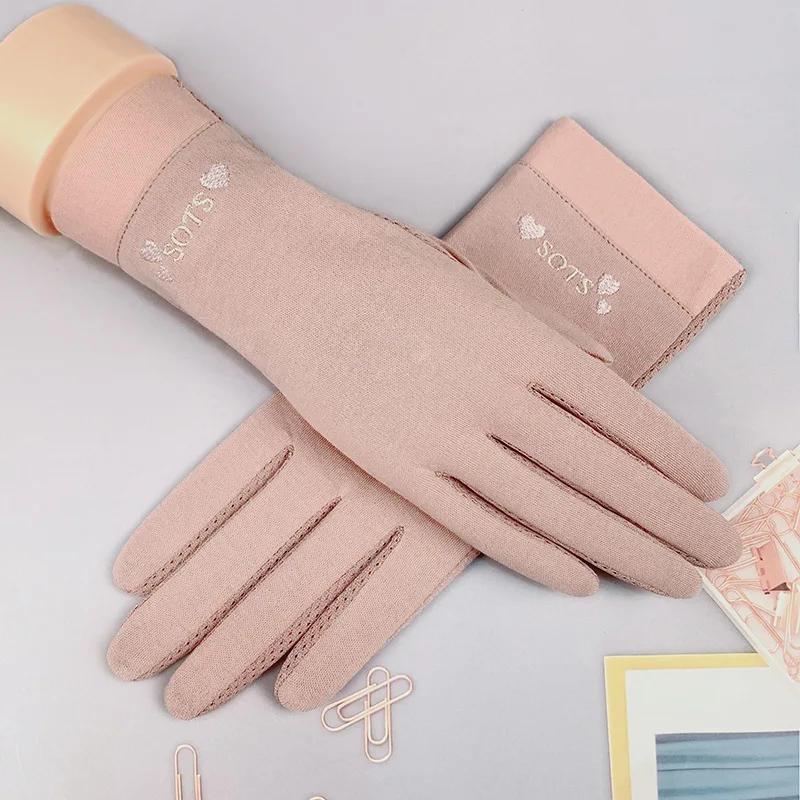 Summer Sunscreen Gloves Women's Cotton Mesh Breathable Letter Embroidery Full Finger Nonslip Touch Screen Driving Mittens K90 9
