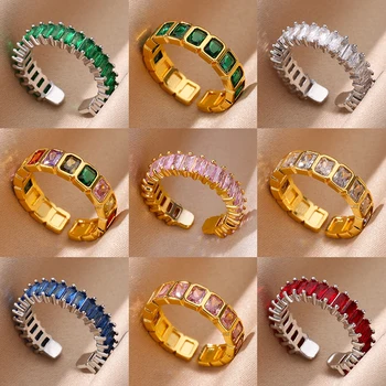 Fashion Colorful Zircon Rings for Women Open Adjustable Gold Color Wedding Ring Aesthetic Wedding Jewelry Christmas Gift anillos