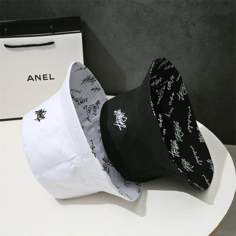 Fisherman Hat Fishing Hats Double-sided Wear Fishing Hat Spring Bucket Hats Women Men Graffiti Embroidery Cap Panama Hat Fisherman Cap
