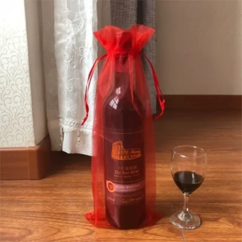 thumbnail image 1 of 20 bolsas de organza para vino de 14 x 37 cm con cordón, bolsas para botellas de champán, vino tinto y blanco, bolsas de regalo para decoración de fiestas de boda, 1 of 5