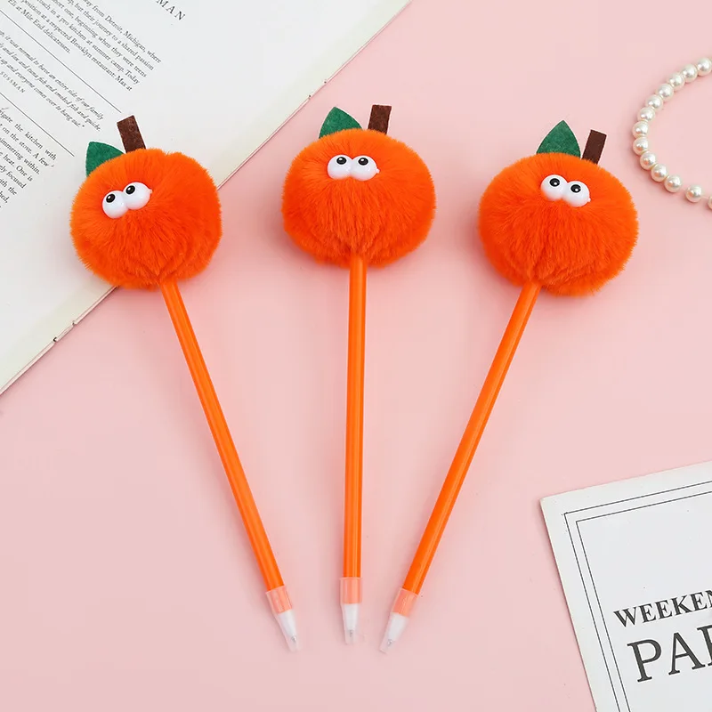 

50Pcs Cute Orange Plush Ballpoint Pen Cartoon Hairball Pen Hairball Stationery Pens