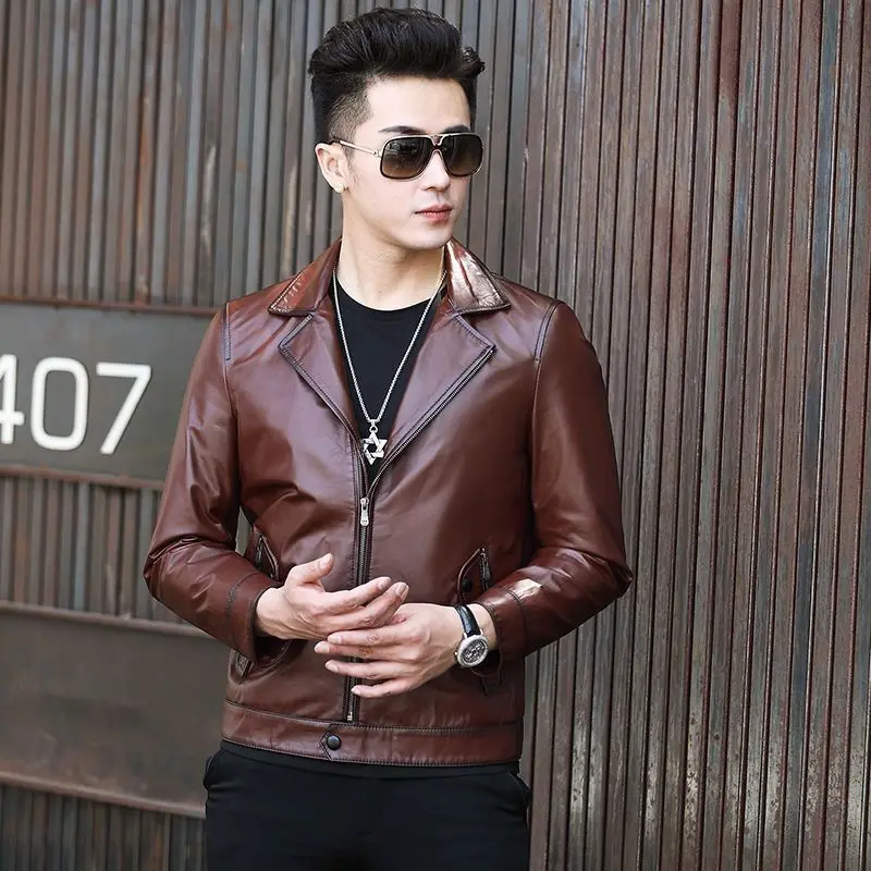 

2022 Spring Autumn Men New Fashion Real Leather Jackets Men Casual Genuine Sheepskin Coats Male Slim Fit Biker Clothes W25