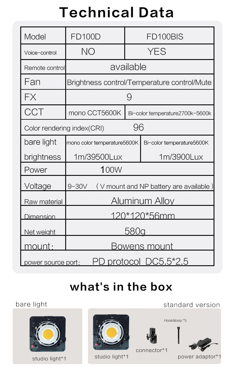 FD FEIDU FD100D 100W COB LED Light 2700k-5600k Photography Lighting Outdoor Photo/Video Shooting Handheld Portable Pocket Light 6
