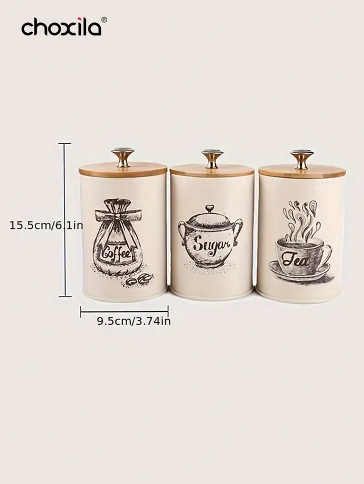 コーヒーキャニスターセット3個、コーヒー、紅茶、砂糖、装飾クリーム