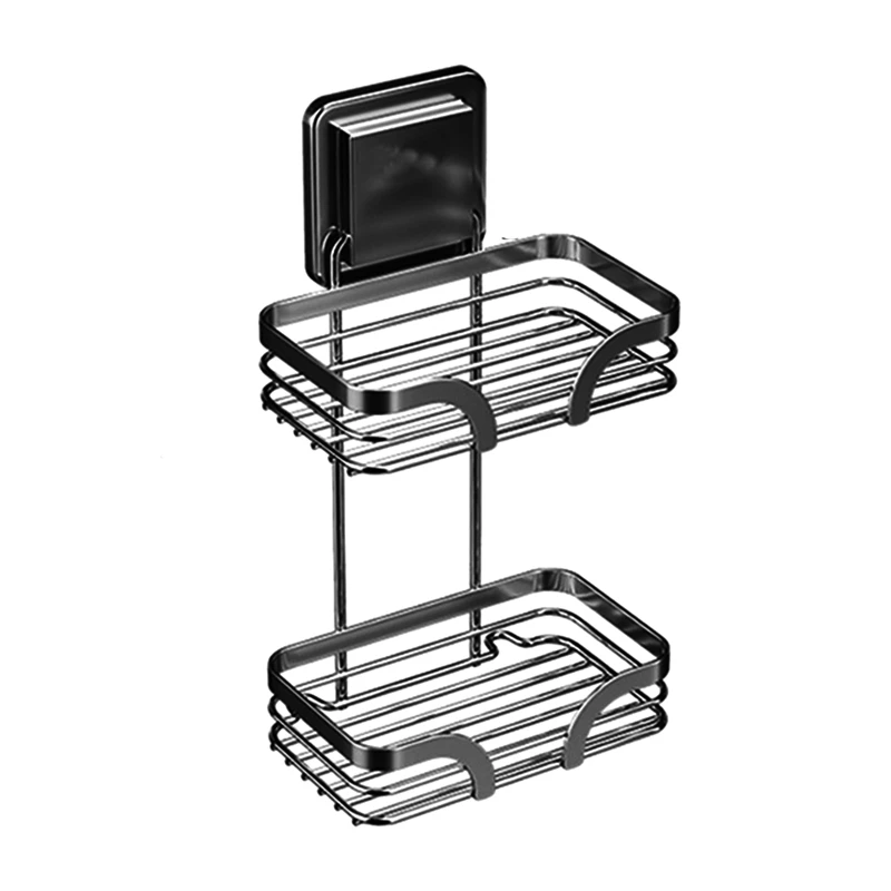 

Soap Bar Holder For Shower Wall, 2 Tier Drill-Free Shampoo Dish, Stainless Steel Self Draining Hanging Or Stand Rack Durable